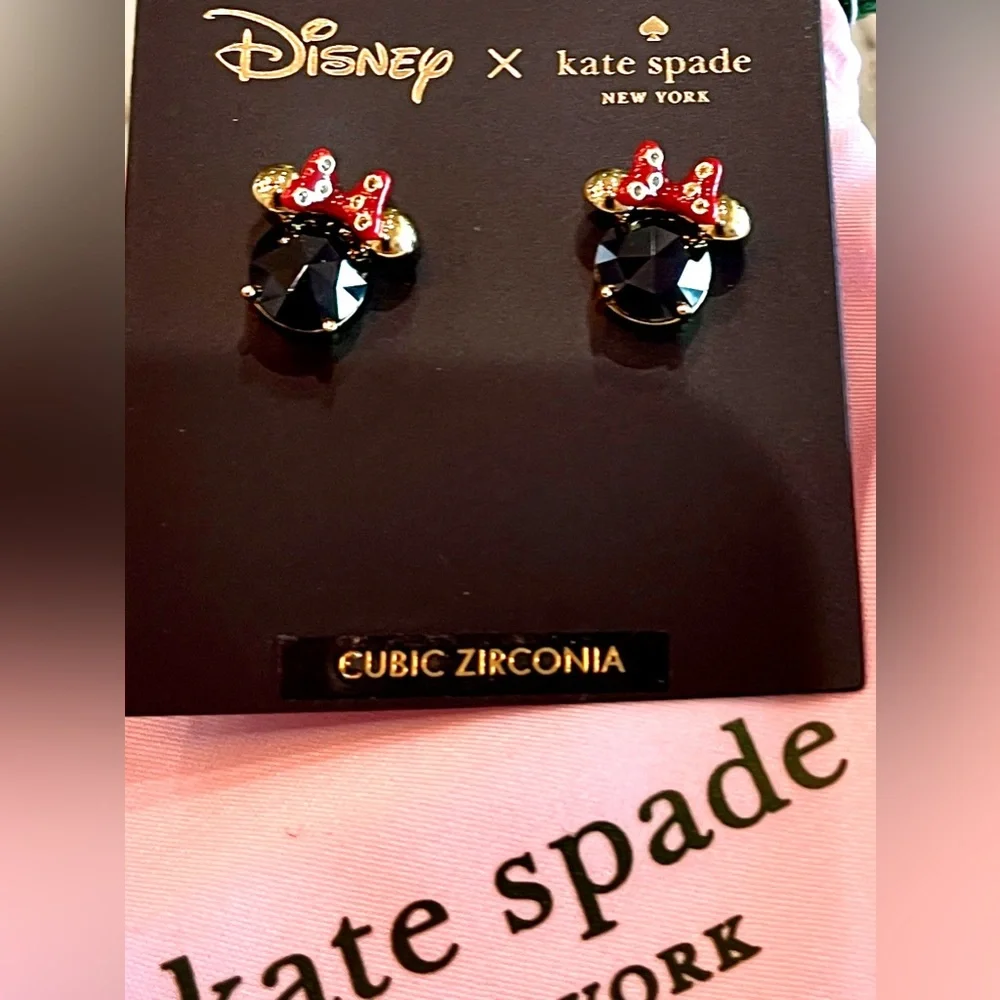 kate spade x Disney Minnie Mouse Earrings & Dust Bag, Cubic Zirconia New w/Tags
